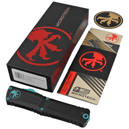 Nóż automatyczny OTF Microtech Combat Troodon D/E Gen III Black Aluminium, Turquoise M390MK by Tony Marfione (1142-1TQSK)