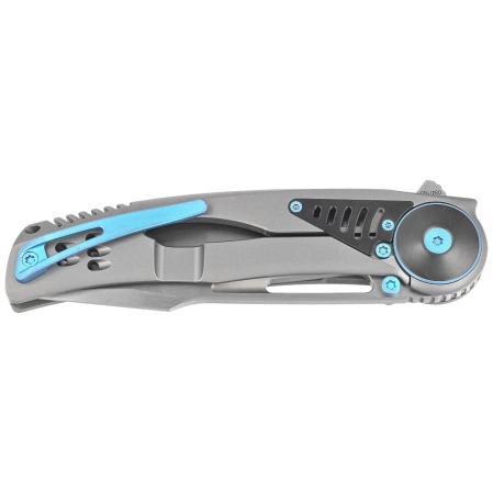 Nóż składany Reate GTR Bead Blasted Titanium/Zirconium Inlay, HW Ti-Blue Clip, Hand Satin M390