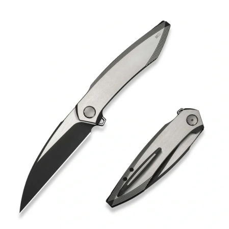 WeKnife Fluxor Knife Satin/Black Titanium, Black Stonewashed/Satin M390 (WE23071-4)