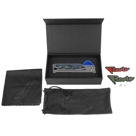 Nóż grawitacyjny Reate EXO-M OTF Gravity T/E Bead Blasted Titanium/Damascus Blue-Black G10, Satin Elmax