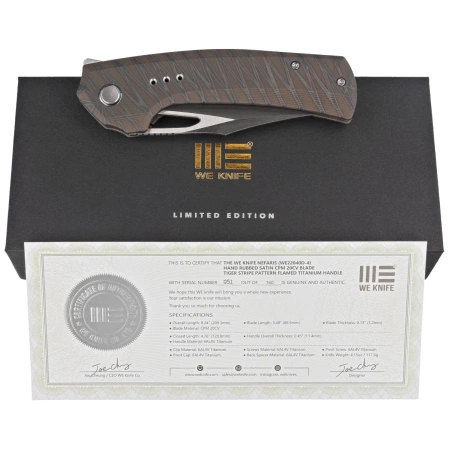 WE Knife Nefaris LE No 051/160 Tiger Stripe Titanium, Hand Rubbed Satin CPM 20CV (WE22040D-4)