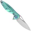 RikeKnife Mini Hummingbird Green Titanium, Rose Damascus by Richard Wu (RK-MINI-G)