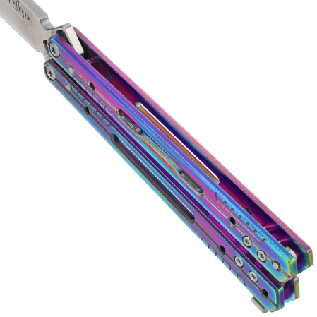 Third Decor Habitat Balisong Rainbow Titanium Stainless Steel, Satin 420 Butterfly Knife (K2920W)