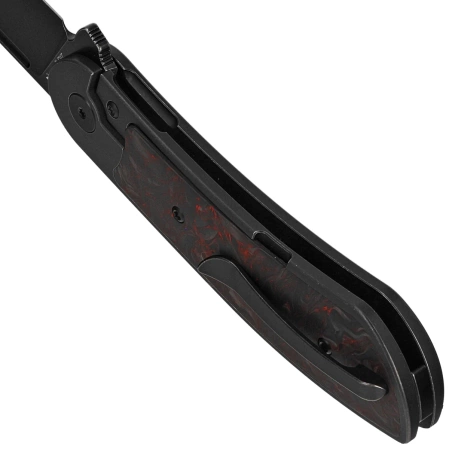 Bestech Vestige Black Titanium/Red Marbled Carbon Fiber Knife, Black Stonewashed MagnaCut by Justin Lundquist (BT2411C)