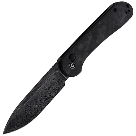 CIVIVI Knife Elementum Button Lock Marble Carbon Fiber Black, Black Damascus (C2103DS-3)