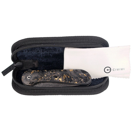 Nóż składany CIVIVI Elementum Flipper Shredded Carbon Fiber / Golden Shred, Black Damascus (C907C-DS1)