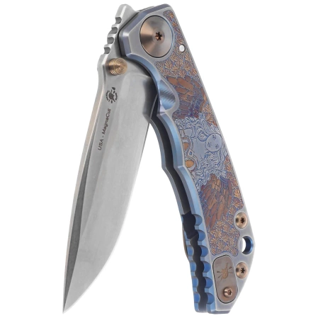 Spartan Blades Harsey Folder Angel Blue Titanium, Bronze HW, Satin MagnaCut by William W. Harsey (SF5ANGL)