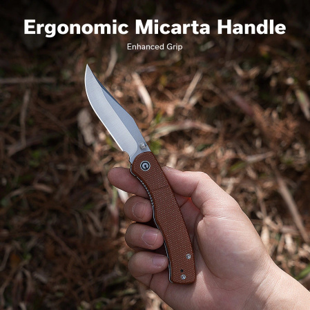 Civivi Clingman Knife Brown Canvas Micarta, Satin Nitro-V by Taylor Martin Best Damn EDC (C23065-3)