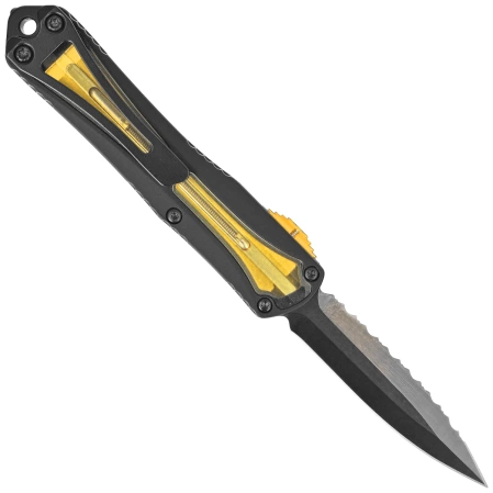 Nóż automatyczny OTF Heretic Manticore S DE Black Aluminum / Ultem, Black DLC Full Serrated MagnaCut by Tony Marfione Jr.