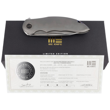 Nóż składany WE Knife Makani LE No 198/210 Gray Titanium, Hand Rubbed Satin CPM 20CV by Anton Tkachenko (WE21048-2)