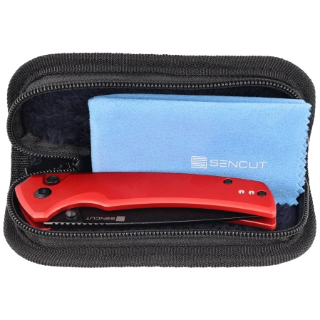 Sencut Serene Red Aluminium, Black Stonewashed D2 knife (S21022B-2)