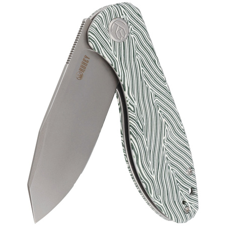 Kubey Knife Master Chief White Green G10, Bead Blast AUS-10 by Keanu Alfaro (KU358B)