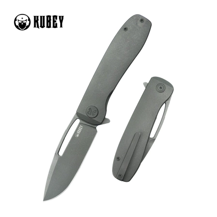 Kubey Supercell Knife Darkblasted Titanium, Darkblasted 14C28N by K.C. Spiron (KU353C)