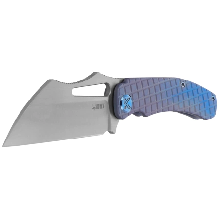 Kubey Sylow Knife Blue Titanium, Stonewashed 14C28N by James Lowe (KU260B)