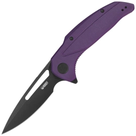 Kubey Nautilus Knife Purple G10, Silver Sandblasted 14C28N by Sherif Manganas (KU372A)