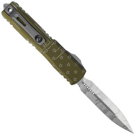 Nóż automatyczny OTF Microtech Ultratech Gen IV D/E Hero OD Green Aluminium, Stonewashed Pixel M390MK by Tony Marfione (11224-10ODHR)