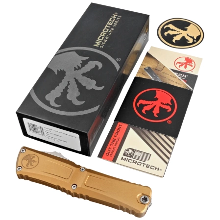 Nóż automatyczny OTF Microtech Combat Troodon Gen III Interceptor Signature Tan Aluminium, Stonewashed M390MK by Tony Marfione (1217-10TAS)