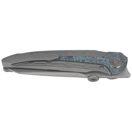 Bestech Prydwen Knife Dark Grey Titanium/Blue Marbled Carbon Fiber, Bead Blasted/Satin MagnaCut by Kombou (BT2409C)