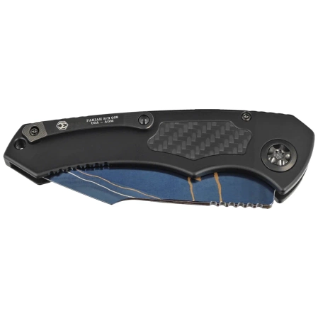 Nóż automatyczny Heretic Pariah-A Custom DLC Aluminium / Carbon Fiber Inlays, Blued Baker Forge AuroraMai Damascus by Tony Marfione Jr.