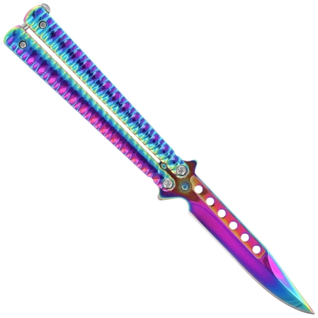 Third Decor Habitat Balisong Rainbow Stainless Steel, Rainbow 420 Butterfly Knife (16071W)