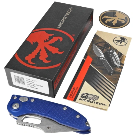 Microtech Stitch-A S/E Automatic Knife Navy Tri-Grip Aluminum, Stonewashed by Borka Blades and Tony Marfione (169-10NA)