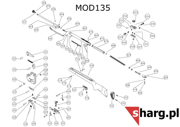 Śruba mocująca kabłąk tylna do Hatsan MOD 33-155, Dominator 200, Striker, Proxima (778)