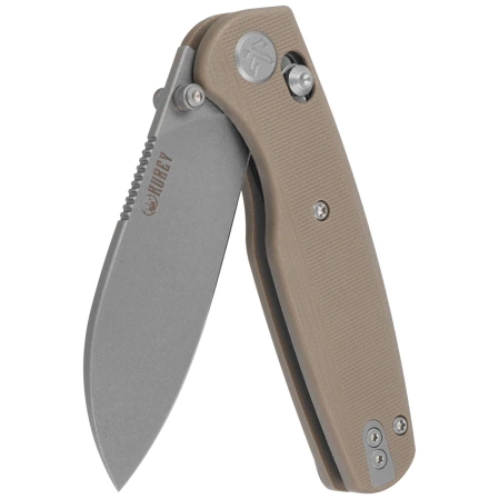 Kubey Breeze Knife Tan G10, Stonewashed 14C28N by Caleb Waltman (KU288C)