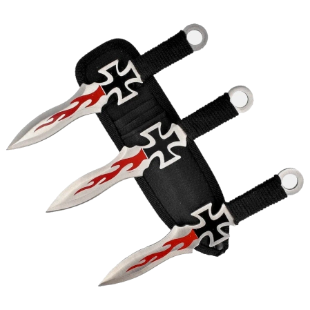 Martinez Albainox Cross Throwing Knives Set 3 pcs, Black Cord, Satin 3Cr13MoV (31884)