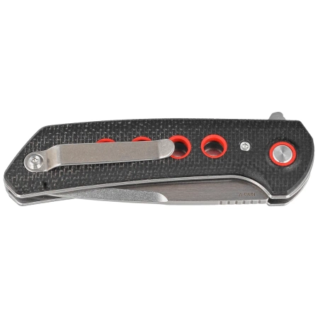 Reate PL-XF-11 Knife Black Micarta/Red G10 Inlay, Stonewashed Nitro-V