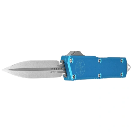 Microtech Scarab II Gen III Executive D/E OTF Knife Blue Aluminum, Stonewashed M390MK by Tony Marfione (1175-10BL)