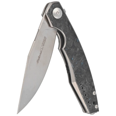 Viper Belone Titanium/Dark Matter Blue Fat Carbon, Satin M390 by Jesper Voxnæs Knife (V5970TIFCB)