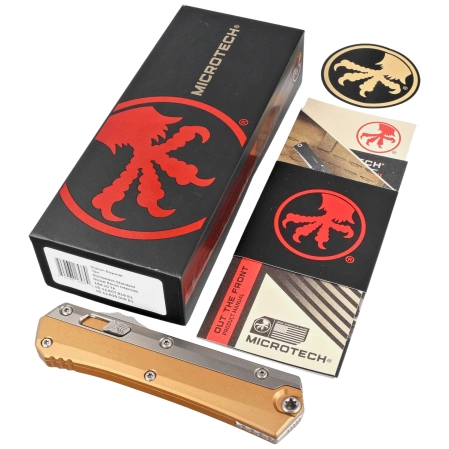 Microtech Glykon S/E Tan Aluminium/Titanium, Stonewashed M390 by Tony and Sean Marfione (184-10TA)