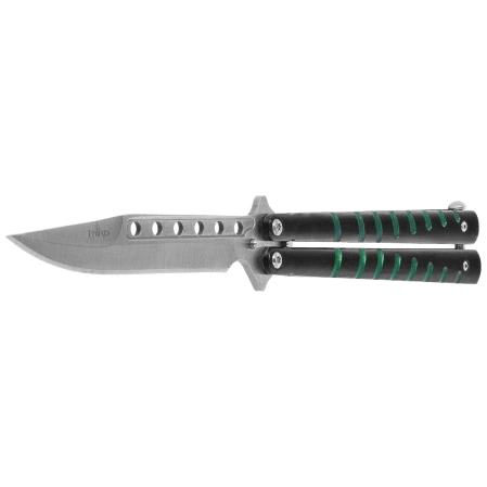 Third Decor Habitat Balisong Black/Green Stainless Steel, Satin Butterfly Knife (16071V)