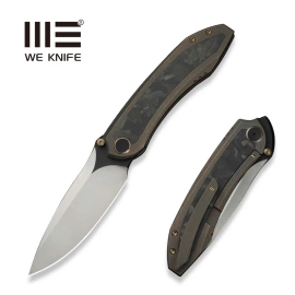 WE Knife Winsome Bronze Titanium/Marble Carbon Fiber, Satin/Black Stonewashed M390 (WE23092-3)