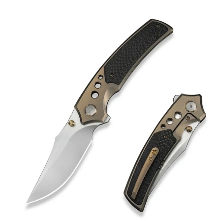 WeKnife Skynix Knife Champagne Titanium/Twill Carbon Fiber, Hand Rubbed Satin M390 (WE24087-3)