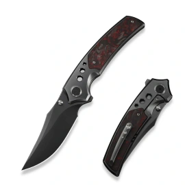 Nóż składany WeKnife Skynix Gray Titanium/Black-Red Carbon Fiber, Polished Gray M390 (WE24087-4)