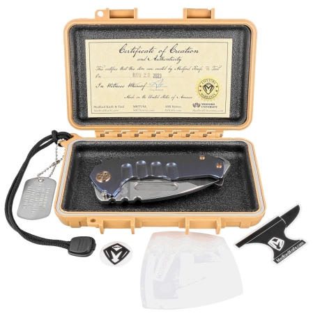 Medford Praetorian Genesis T Drop Point, Blue Titanium, Bronze HW, Std Clip, NP3 Breaker, Tumbled S45VN (MK029STD-37A1-T1CS-BN)