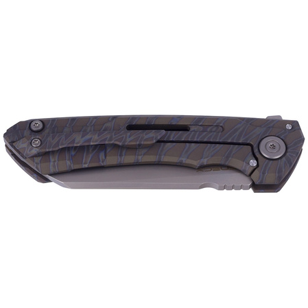 WE Knife Mini Buster Tiger Stripe Titanium, Silver Bead Blasted CPM 20CV by Snecx Tan (2003C)