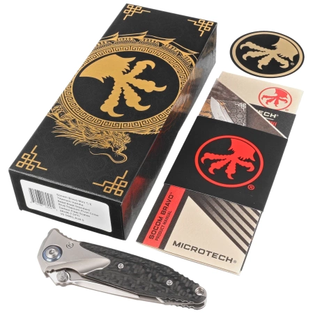 Nóż składany Microtech Socom Bravo Mini T/E Titanium/Carbon Fiber, Blue HW, Bead Blasted M390 by Tony Marfione (261M-7CFTI)