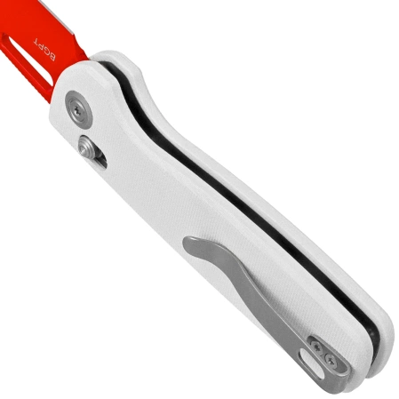 Kubey Bluff Knife White G10, Red14C28N by Garet Caronna (KU248B)