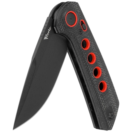 Nóż składany Reate PL-XF-12 Black Micarta/Red G10 Inlay, Black PVD Nitro-V