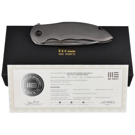 Nóż składany WE Knife Makani LE No 129/210 Gray Titanium, Hand Rubbed Satin CPM 20CV by Anton Tkachenko (WE21048-2)