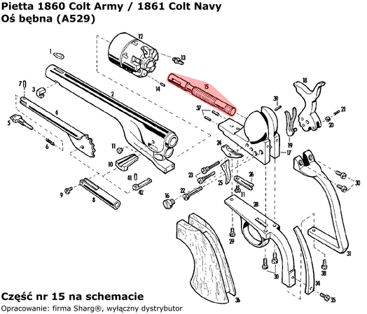 Oś bębna Pietta 1851 Navy, 1860 Army, 1861 Navy (A529)