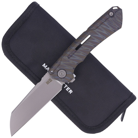 WE Knife Mini Buster Tiger Stripe Titanium, Silver Bead Blasted CPM 20CV by Snecx Tan (2003C)