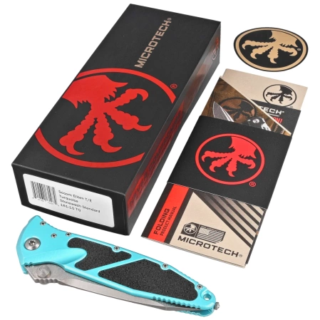 Microtech Socom Elite T/E-M Knife Turquoise Aluminum, Stonewashed M390 by Tony Marfione (161-10TQ)