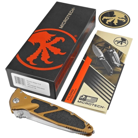 Microtech Socom Elite T/E-M Knife Tan Aluminum, Stonewashed M390MK by Tony Marfione (161-10TA)
