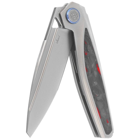 Nóż składany Rike Knife Baidi T Titanium/Red Carbon Fiber, Bead Blasted M390 (RK-Baidi-T-P/RCF)