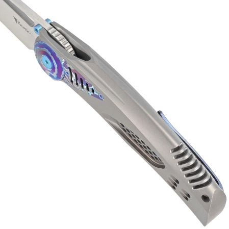 Nóż składany Reate GTR Bead Blasted Titanium/Zircuti Inlay, Zircuti Clip, Hand Satin M390