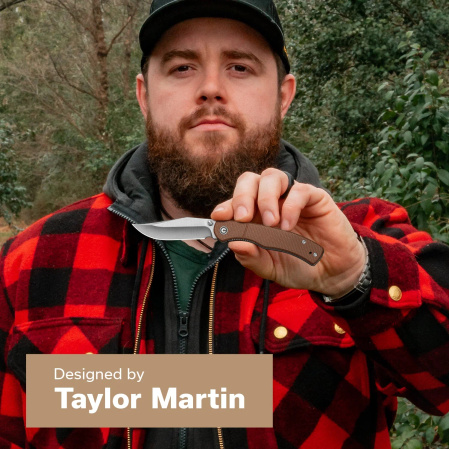 Civivi Clingman Knife Brown Canvas Micarta, Satin Nitro-V by Taylor Martin Best Damn EDC (C23065-3)