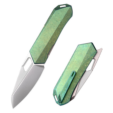 Remette RT-Woodpecker Knife Crystal Green Titanium, Hand Grinding Pearlescent M390 (RTWP-IG)